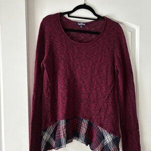 Women's Sweater With Plaid Ruffle Trim- XL
